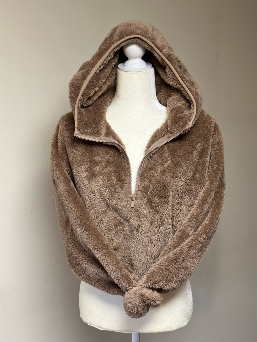 Sunday Best Plush Half-Zip Teddy Hooded Jacket - Brown